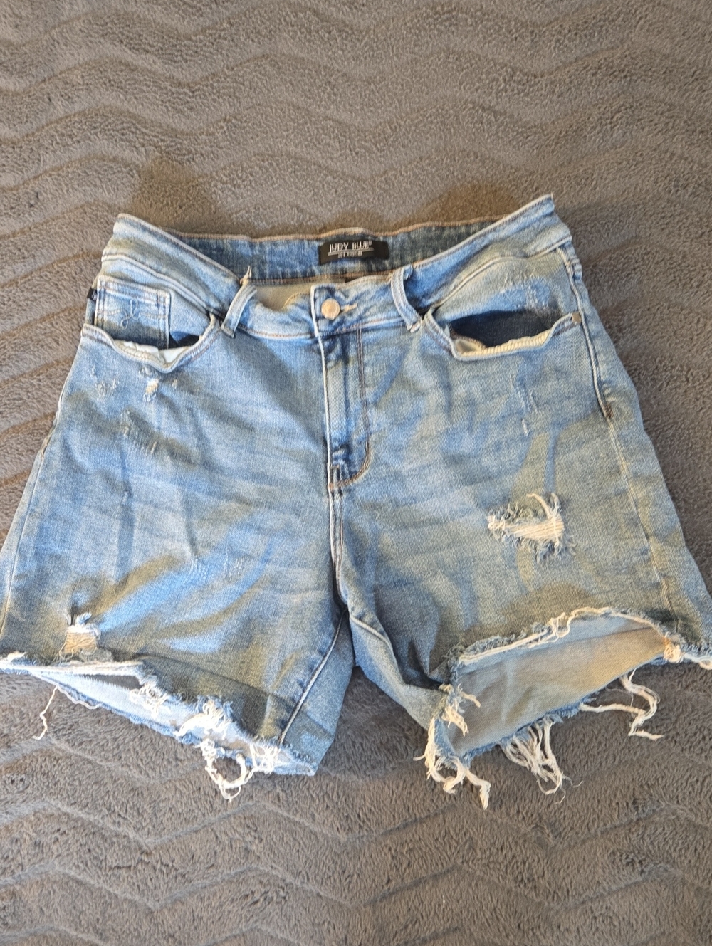 Judy Blue Light Wash Distressed Frayed Hem Denim Shorts